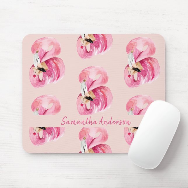Tapis De Souris Flamant rose d'aquarelle personnalisé (Avec souris)