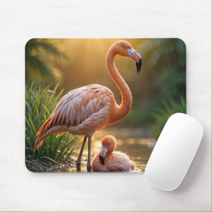 Tapis De Souris Flamant rose mère et poussin