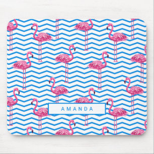 Tapis De Souris Flamant rose Motif Chevron avec nom