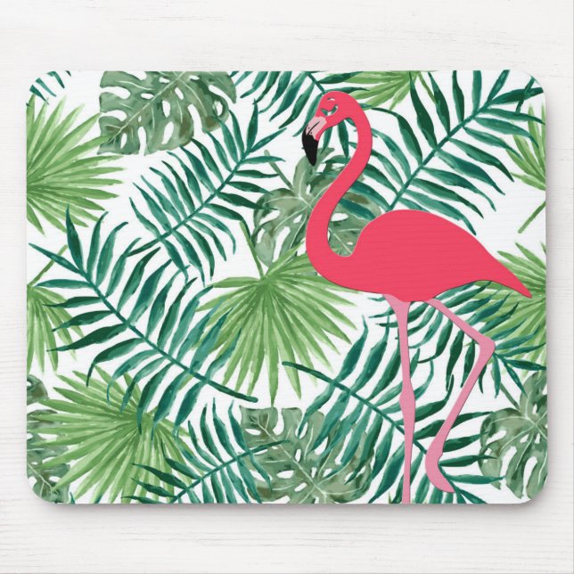 Tapis De Souris Flamant rose rose aquarelle Feuille tropicale Impr (Devant)