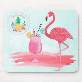 Tapis De Souris Flamant rose rose Aquarelle Tropicale Design Souri