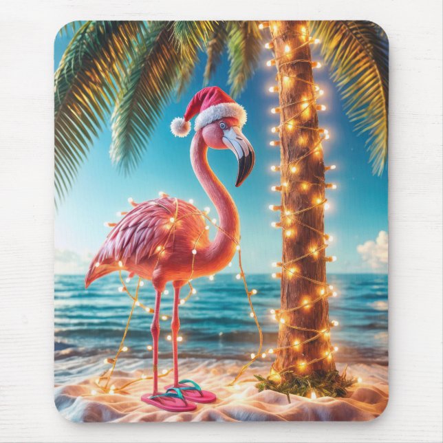 Tapis De Souris Flamant rose Rose De Noël Aux Lumières Tangées (Devant)