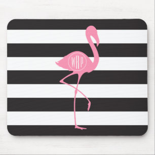 Tapis De Souris Flamant rose rose décoré d'un monogramme + Noir +