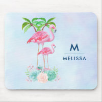 Flamant rose rose Momma & bébé avec palmiers sur m