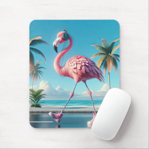 Tapis De Souris Flamant rose rose portant des Baskets