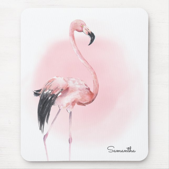Tapis De Souris Flamant rose rose tropical avec nom (Devant)
