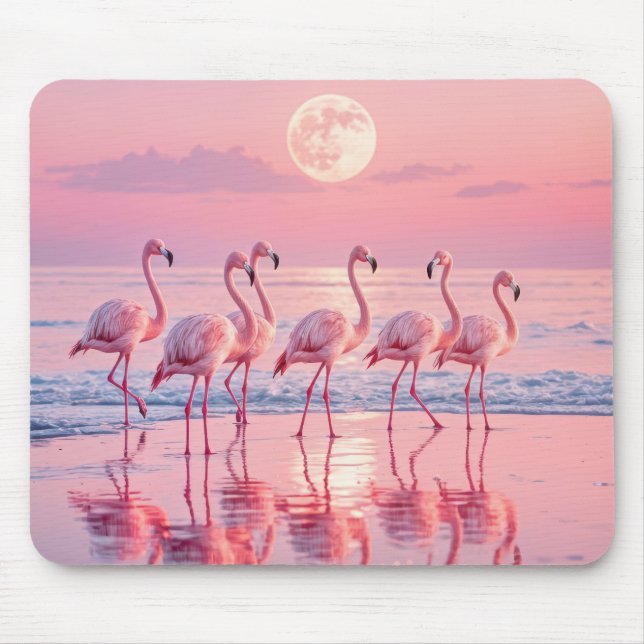 Tapis De Souris Flamants roses roses sur une plage rose (Devant)
