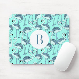 Tapis De Souris Flamants Roses Tropicaux Monogramme Moderne