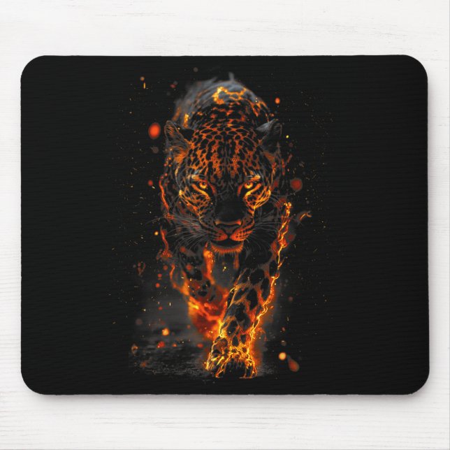 Tapis De Souris Flaming Jaguar Fierce Leopard Wild Fire Animal Sri (Devant)