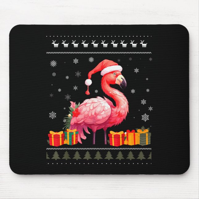 Tapis De Souris Flamingo Christmas Santa Hat Ugly Christmas Sweate (Devant)