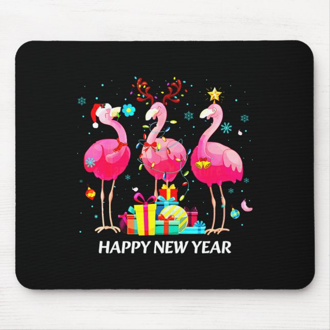 Tapis De Souris Flamingo Santa Hat Happy New Year Light Long Sleev (Devant)