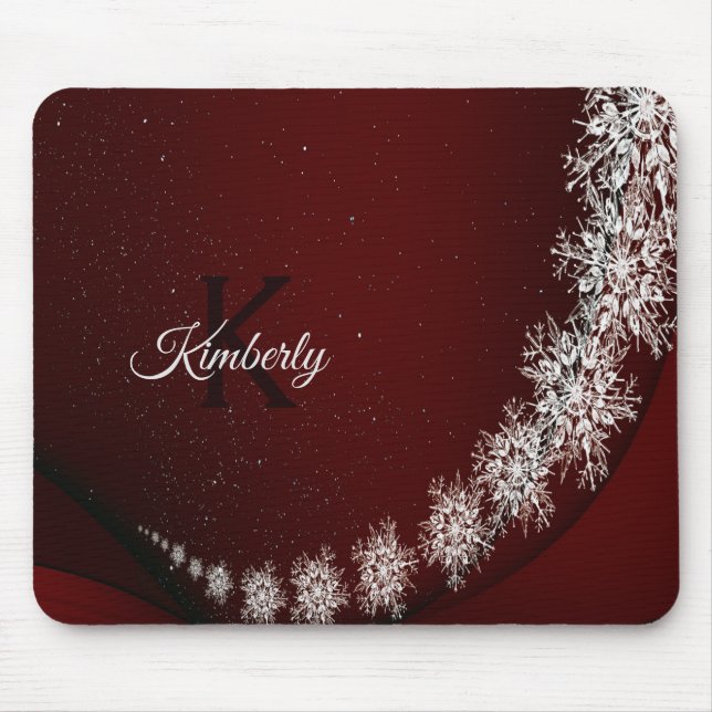 Tapis De Souris Flammes de neige Cristal de Noël Rouge Rustique (Devant)