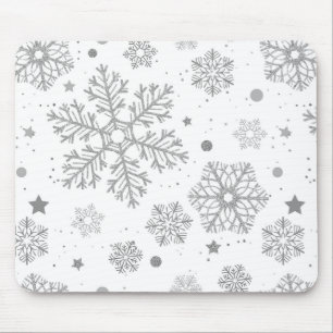 Tapis De Souris Flammes de neige en argent sur blanc