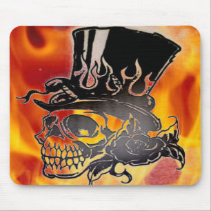 Tapis De Souris Flammes et roses Mousepad de casquette supérieur