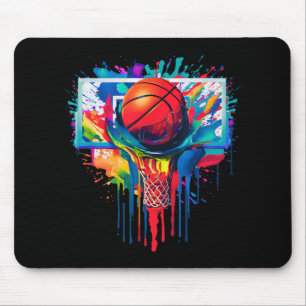 Tapis De Souris Flèche colorée Basketball Ball Hoop Slam Dunk Drip