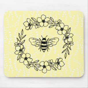 Tapis De Souris Fleur Abeille Wreath Jaune Souris Florale