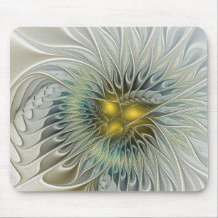 Tapis De Souris Fleur argentée dorée Fantaisie art fractal abstrai
