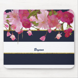 Tapis De Souris Fleur avec paillettes dorées fausses chic moderne