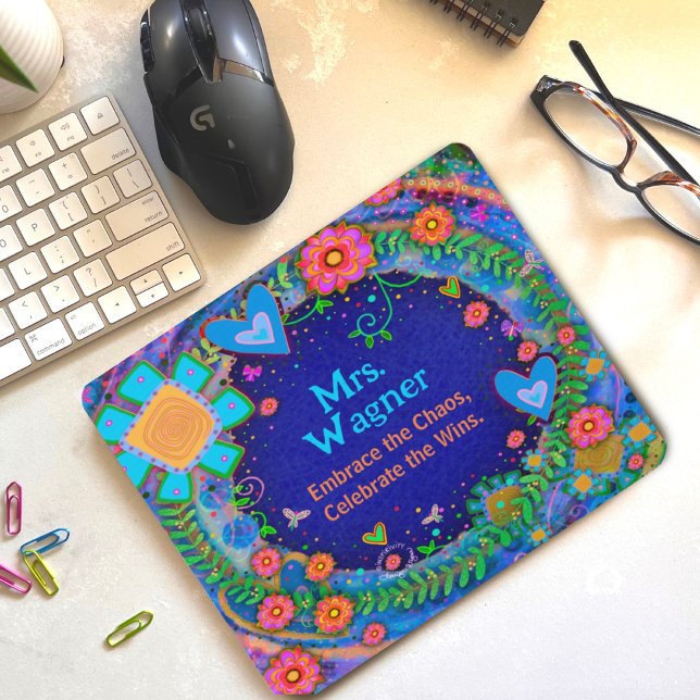 Tapis De Souris Fleur bleue libellule joyeux enseignant Customisé (Créateur téléchargé)