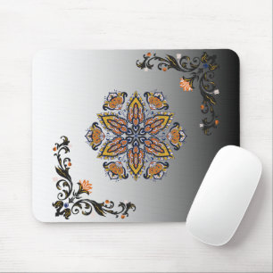 Tapis De Souris Fleur céleste – Mandala floral noir et blanc