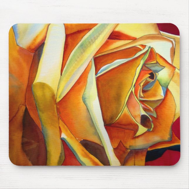 Tapis De Souris Fleur d'art d'aquarelle rose jaune (Devant)