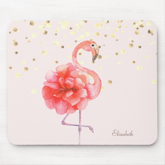 Tapis De Souris Fleur de flamant rose, confettis dorés   (Devant)
