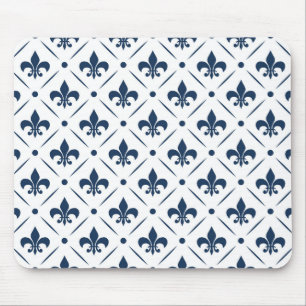 Tapis De Souris Fleur De Lis bleu foncé motif sur arrière - plan b