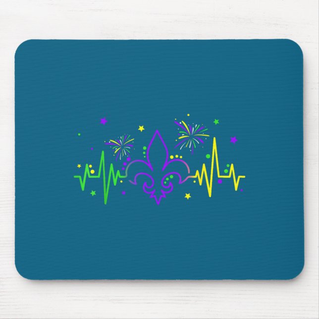 Tapis De Souris Fleur De Lis Heartbeat Nurse Mardi Gras Carnival M (Devant)