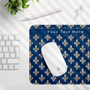 Tapis De Souris Fleur de Lis Motif, française, royale, crème, bleu