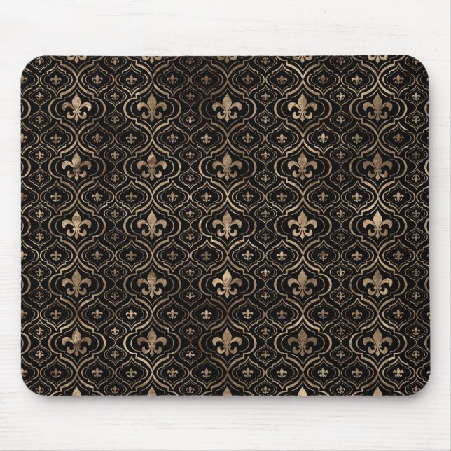 Tapis De Souris Fleur de lis motif noir et or (Devant)