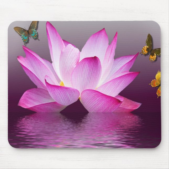 Tapis De Souris Fleur de Lotus d'imaginaire avec le papillon (Devant)