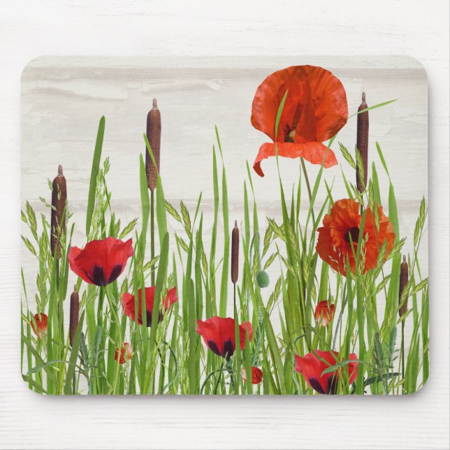 Tapis De Souris fleur de pavot rouge avec des cattons (Devant)
