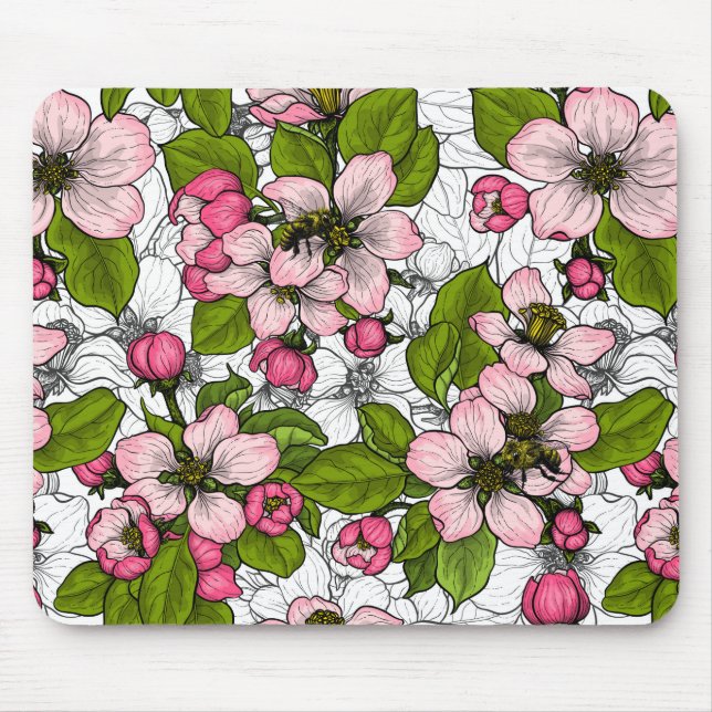 Tapis De Souris Fleur de pomme sur blanc (Devant)