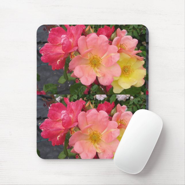 Tapis De Souris Fleur de rose jaune rouge Roses floraux (Avec souris)