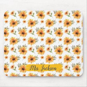 Tapis De Souris Fleur de soleil jaune Nom personnalisé