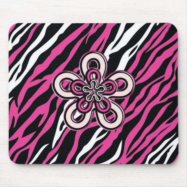 Tapis De Souris Fleur de zèbre - rose et blanc (Devant)