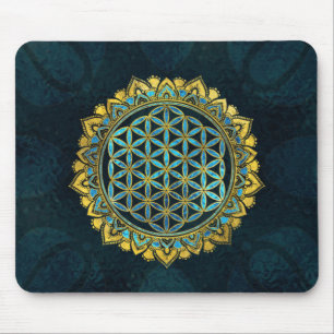 Tapis De Souris Fleur d'or de la vie par verre bleu de texture