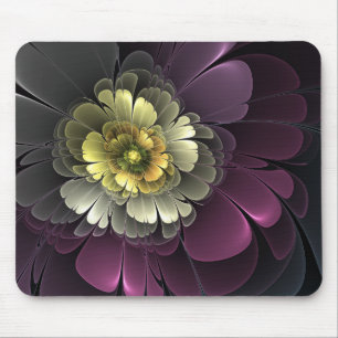 Tapis De Souris Fleur fractale grise de pourpre moderne abstraite