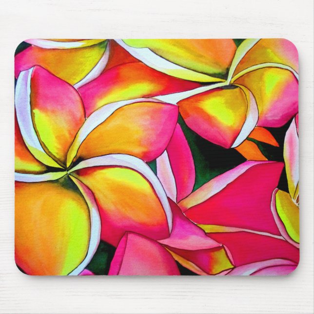 Tapis De Souris Fleur Frangipani aquarelle Plumeria peinture (Devant)