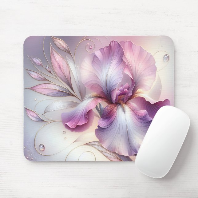 Tapis De Souris Fleur Iris Élégante Avec Etch Or (Avec souris)