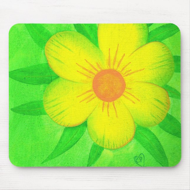 Tapis De Souris Fleur Jaune Lumineuse Vert Mousepads (Devant)