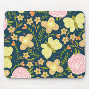 Tapis De Souris Fleur, Papillon Et Glamour Élégant Sans Couture 