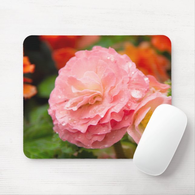Tapis De Souris Fleur rose délicate après la pluie (Avec souris)