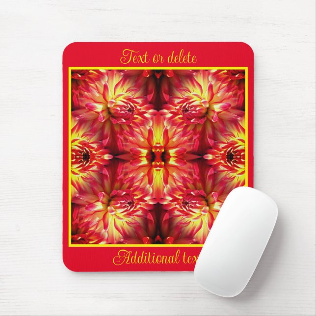 Tapis De Souris Fleur Rouge Dahlia Abstraite Nature Personnalisée (Avec souris)
