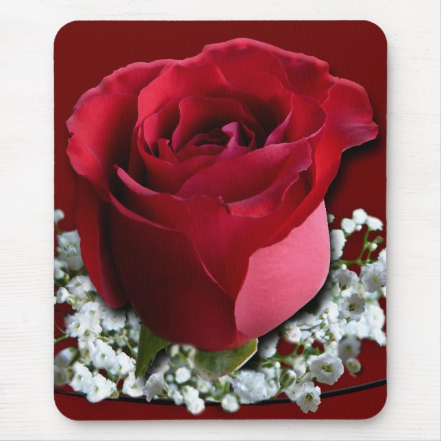 Tapis De Souris Fleur Rouge Mousepad Rouge Roses Décor Cadeaux (Devant)