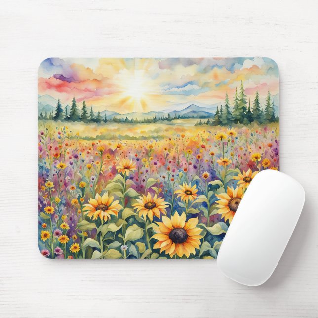 Tapis De Souris Fleur sauvage et terrain de tournesol (Avec souris)