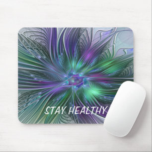 Tapis De Souris Fleur verte abstraite moderne fractale violette