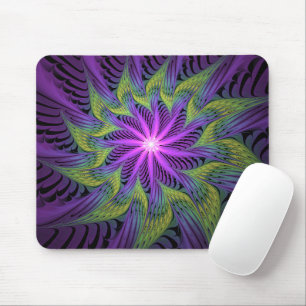 Tapis De Souris Fleur verte violette Art abstrait fractal moderne