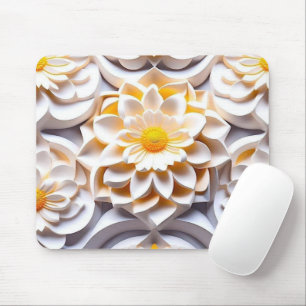 Tapis De Souris Fleurs 3D blanches et jaunes