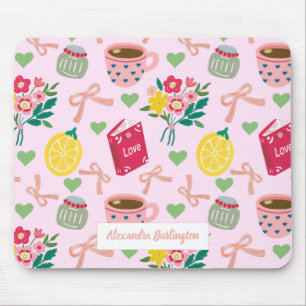 Tapis De Souris Fleurs à ruban rose dessin à la main motif citron